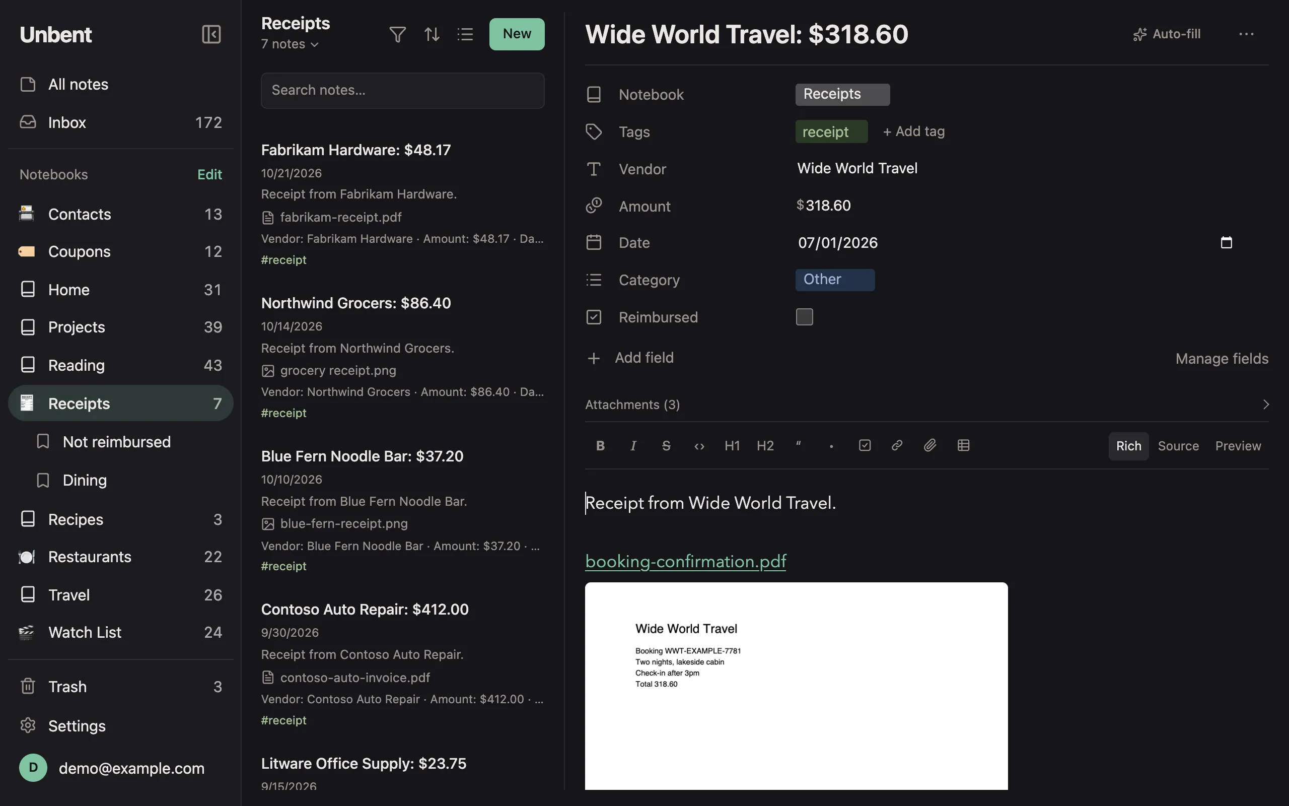 The same note in the dark theme.
